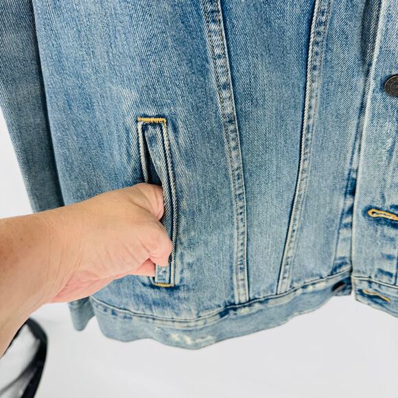 Able The Merly Jacket Distressed Denim Light Blue Wash Cotton Blend Size 1X - Picture 6 of 9